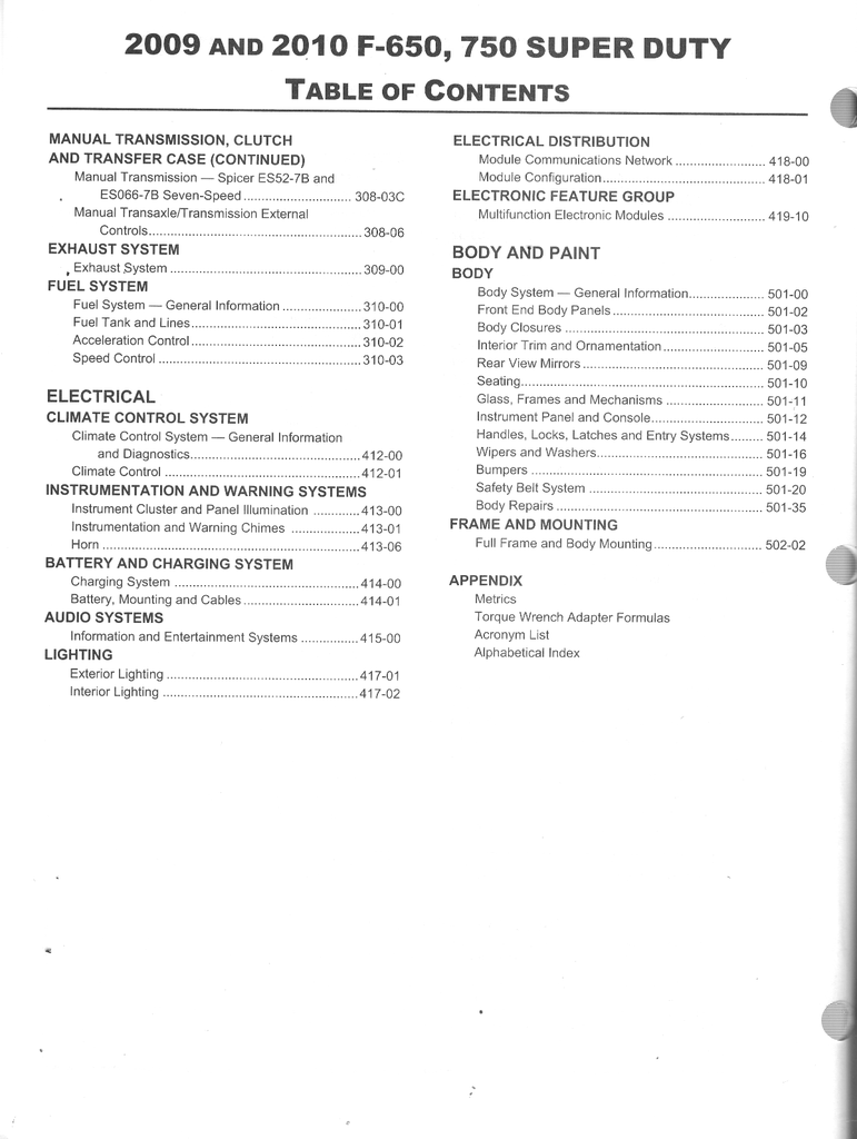 2009/2010 Ford F-650, F-750 Super Duty Factory Workshop Service Manual