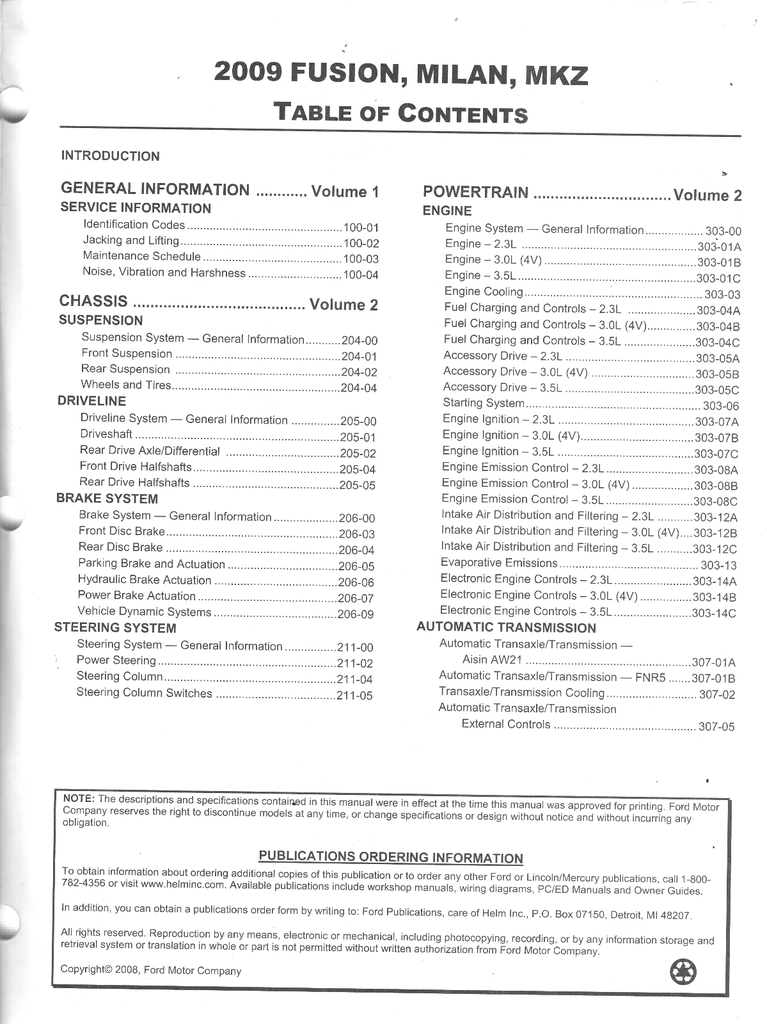 2009 Ford Fusion, Mercury Milan, Lincoln MKZ Factory Workshop Service Manual Set