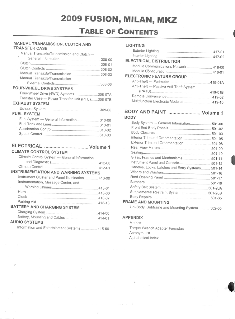 2009 Ford Fusion, Mercury Milan, Lincoln MKZ Factory Workshop Service Manual Set