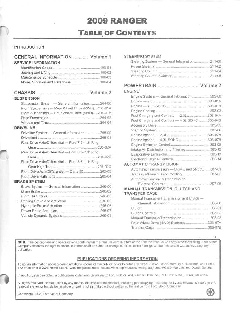 2009 Ford Ranger Factory Workshop Service Manual Set