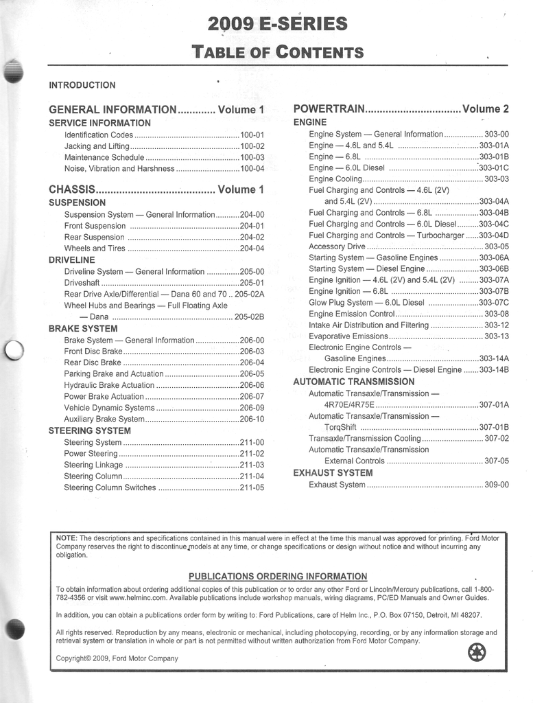 2009 Ford E-Series Van Factory Workshop Service Manual Set