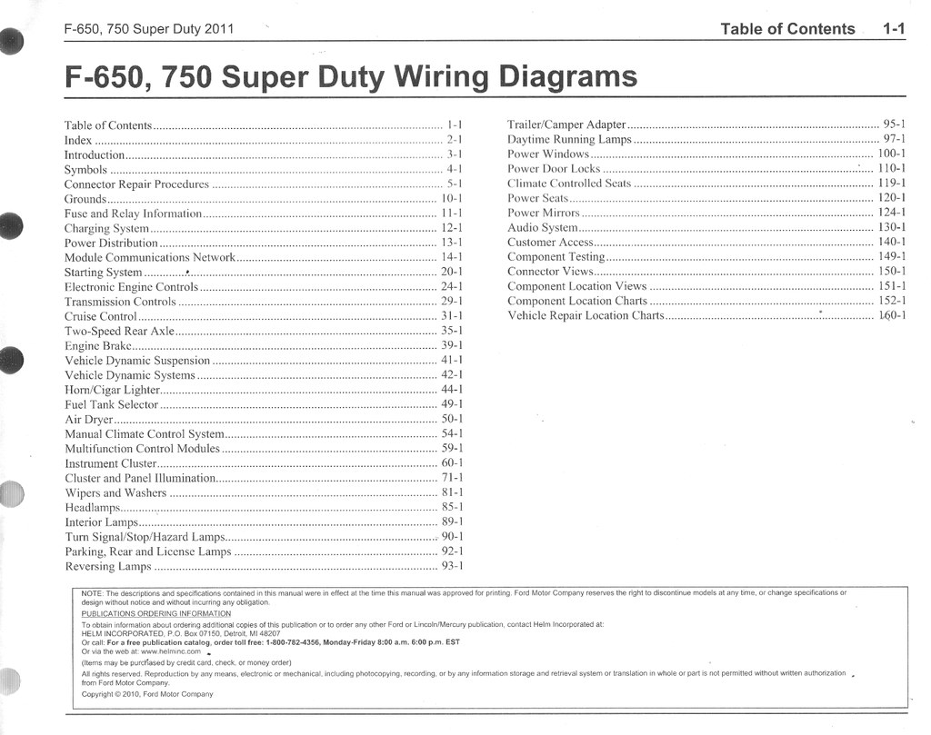 2011 Ford F-650, F-750 Super Duty Factory Electrical Wiring Diagrams Manual
