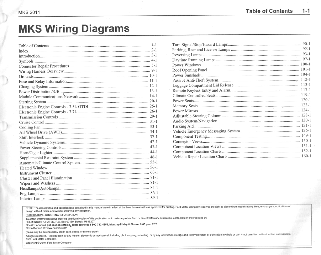 2011 Ford Lincoln MKS Car Factory Electrical Wiring Diagrams Manual