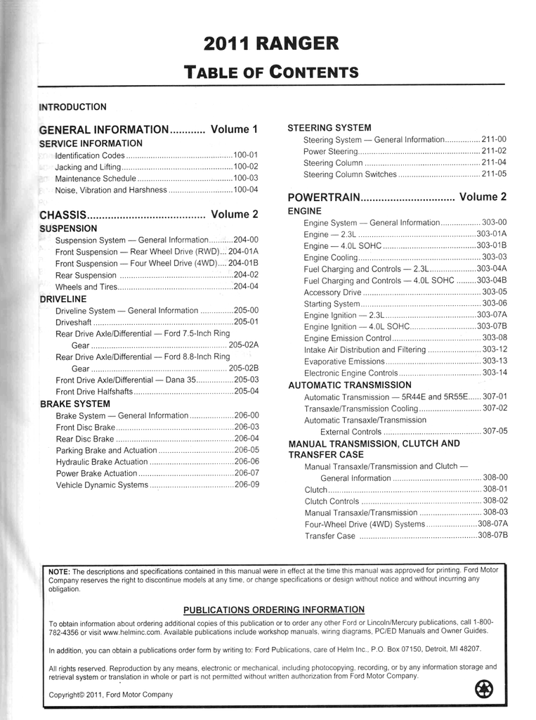 2011 Ford Ranger Factory Workshop Service Manual Set