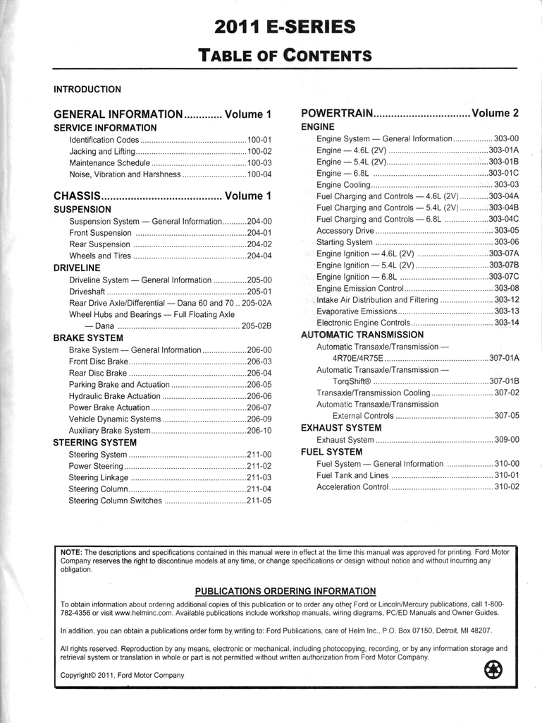 2011 Ford E-Series Van Factory Workshop Service Manual Set