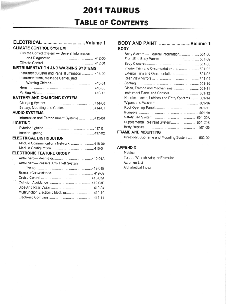 2011 Ford Taurus Factory Workshop Service Manual Set