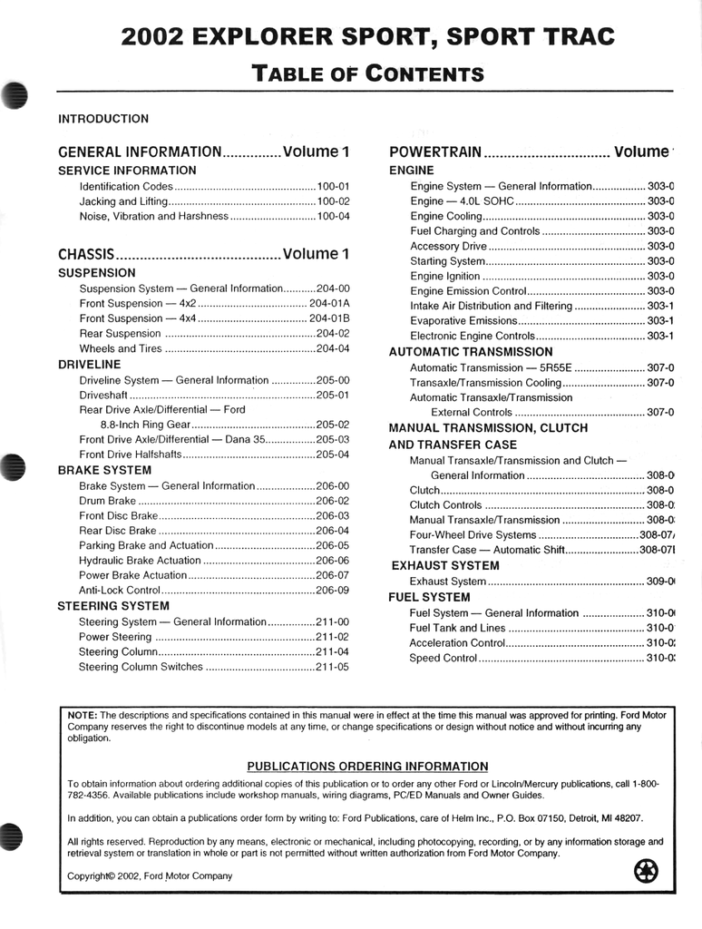 2002 Ford Explorer Sport Trac, Explorer Sport Factory Workshop Service Manual Set