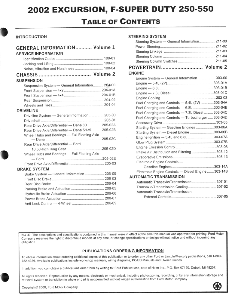2002 Ford Excursion, F-250, F-350, F-450, F-550 Super Duty Factory Workshop Service Manual Set