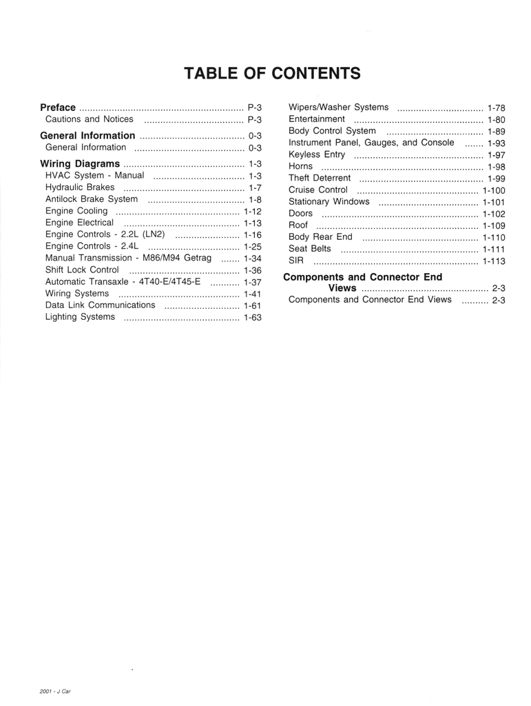 2001 Chevrolet Cavalier, Pontiac Sunfire Factory Shop Repair Service Manual 3 Vol. Set