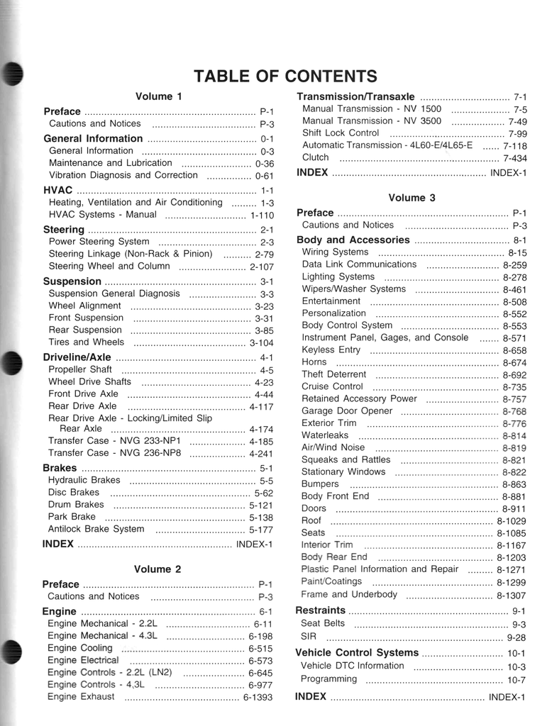 2003 Chevrolet/GMC Blazer/Jimmy, S-10 Pickup/Sonoma Factory Shop Repair Service Manual 3 Vol. Set