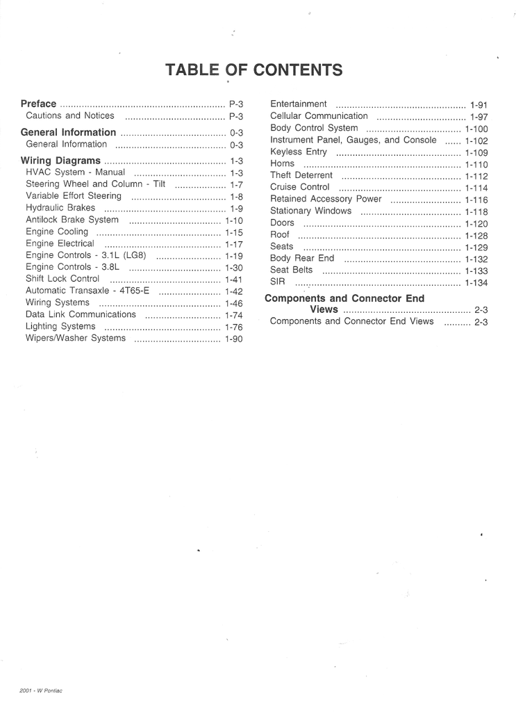 2001 Pontiac Grand Prix Factory Shop Repair Service Manual 4 Vol. Set