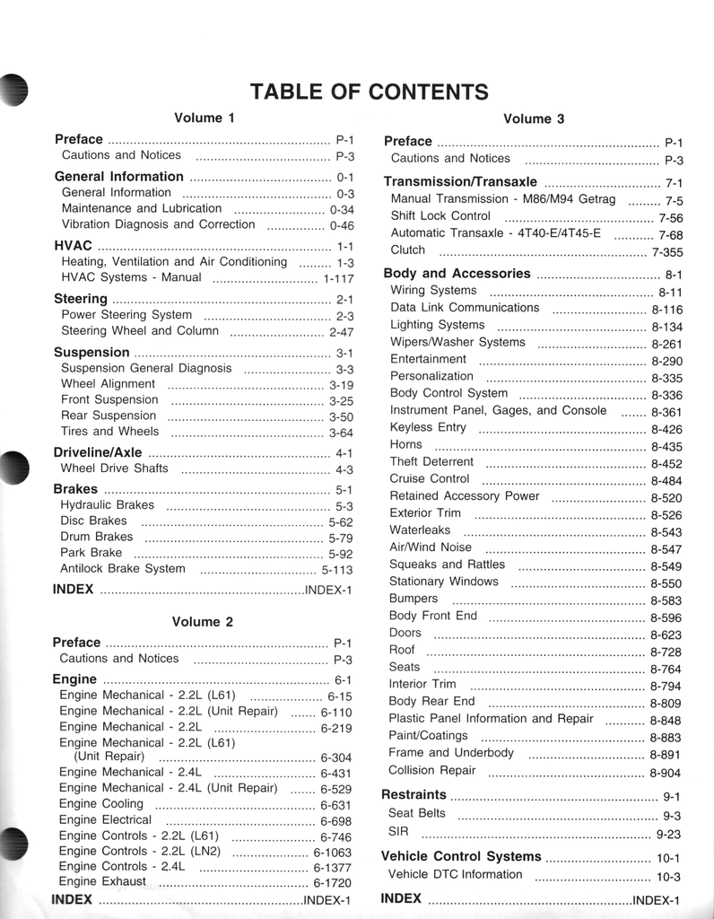2002 Chevrolet Cavalier, Pontiac Sunfire Factory Shop Repair Service Manual 3 Vol. Set 