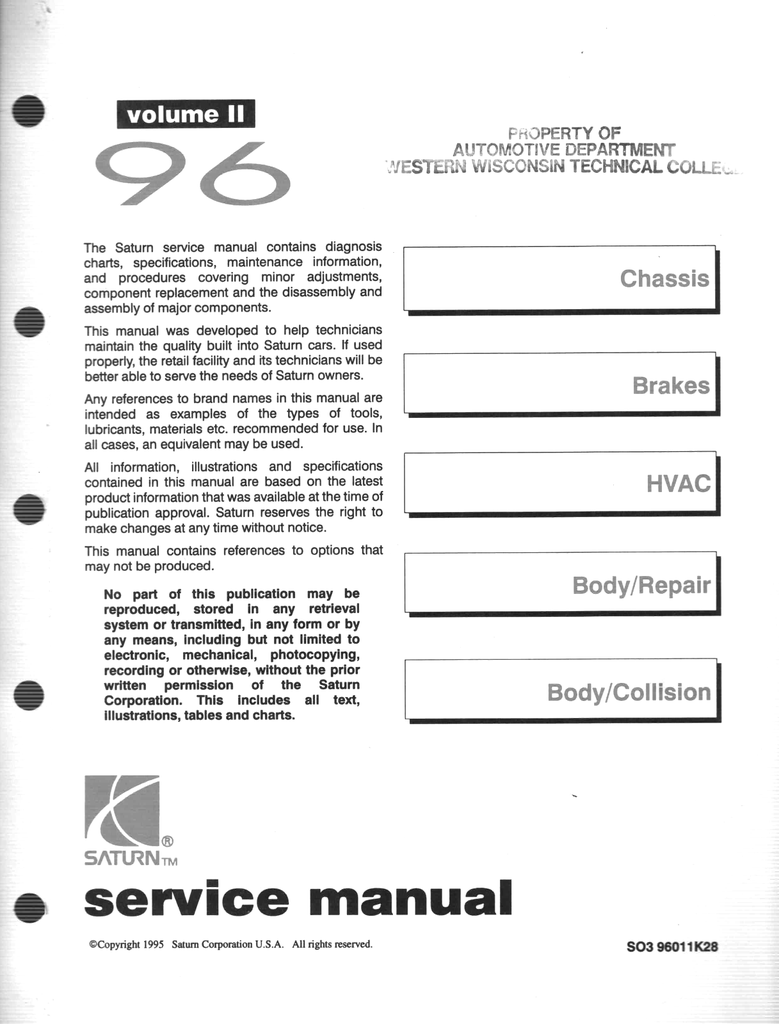 1996 Saturn Factory Shop Service Repair Manual Full 3 Volume Set--SC1, SC2, SL1, SL2, SW1, SW2