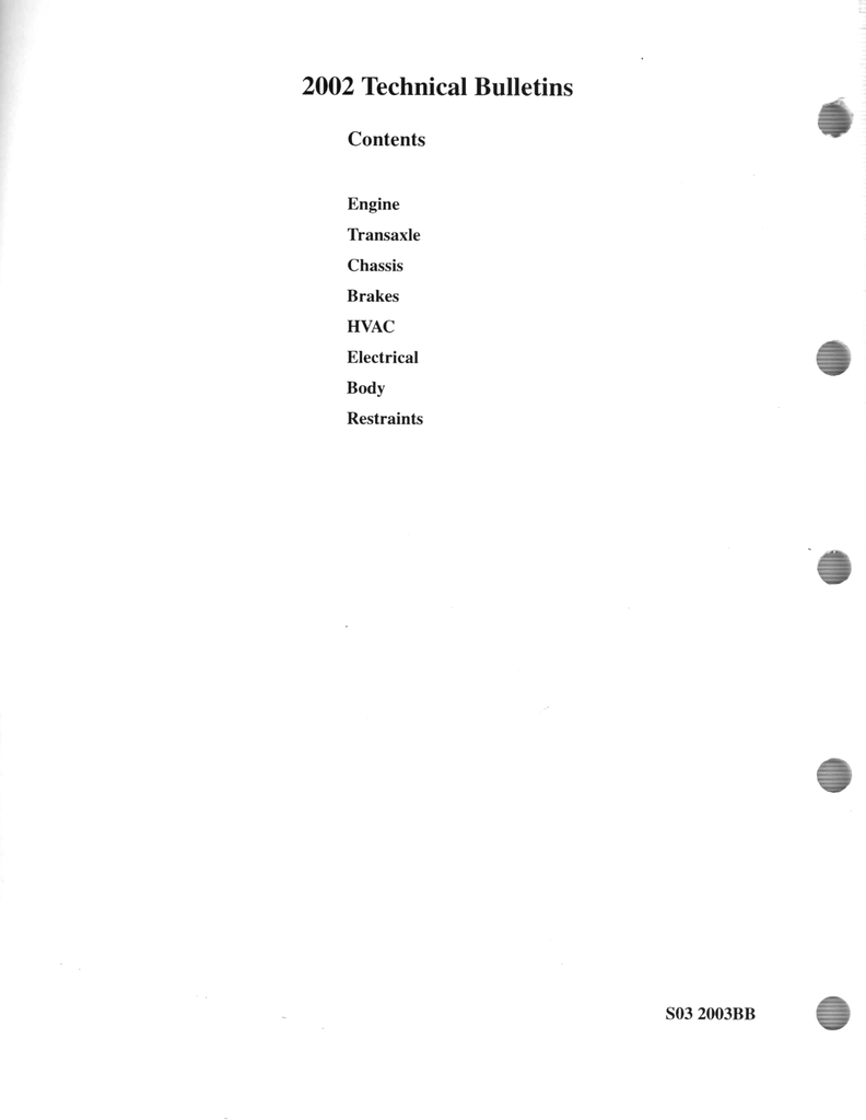 2002 Saturn Factory Technical Bulletins Manual --SC1, SC2, SL1, SL2, SW1, SW2, LS1, LS2, LW1, LW2, VUE