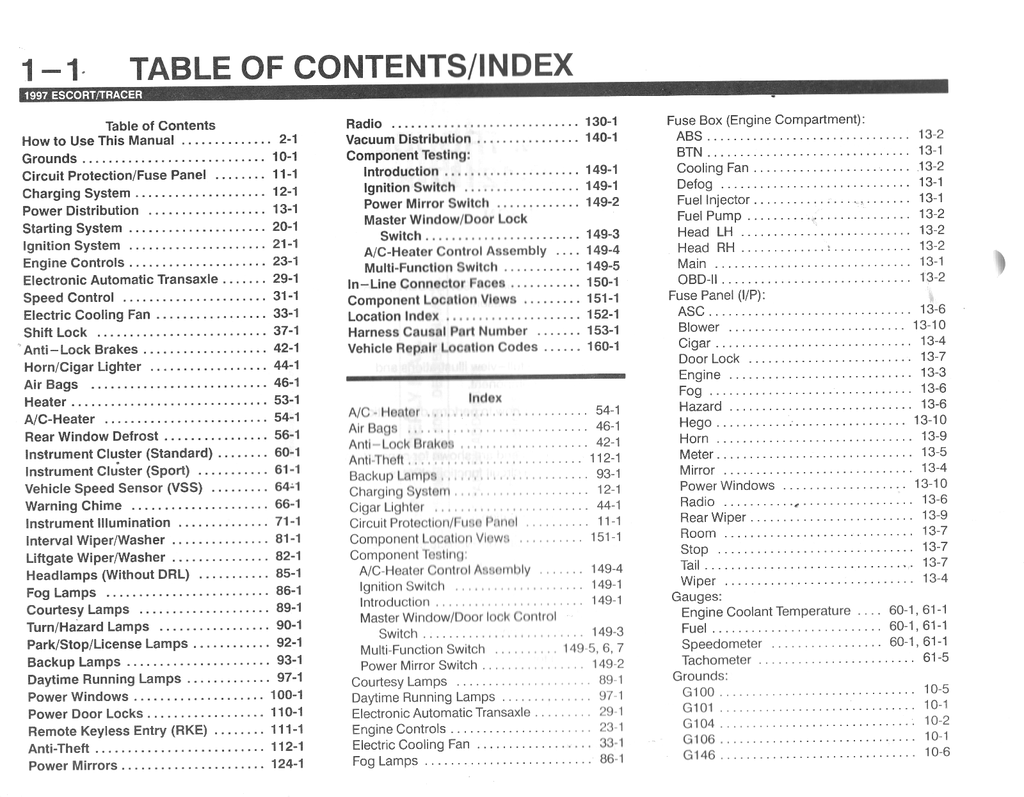 1997 Ford Escort, Mercury Tracer Factory Electrical Vacuum & Troubleshooting Wiring Diagrams Manual