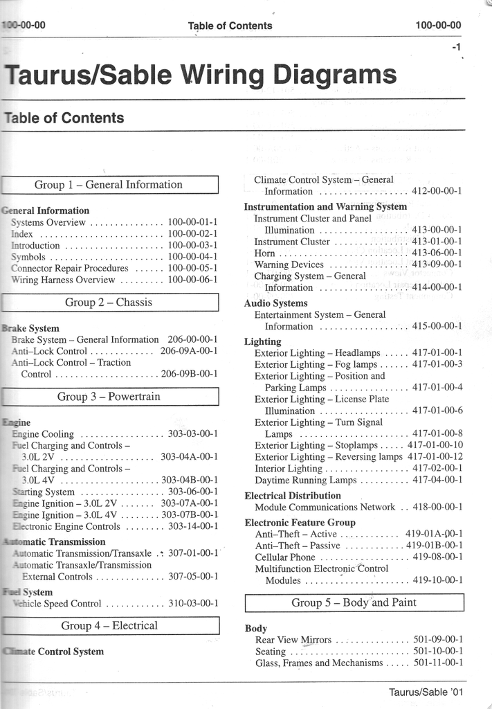 2001 Ford Taurus, Mercury Sble Factory Electrical Wiring Diagrams Manual