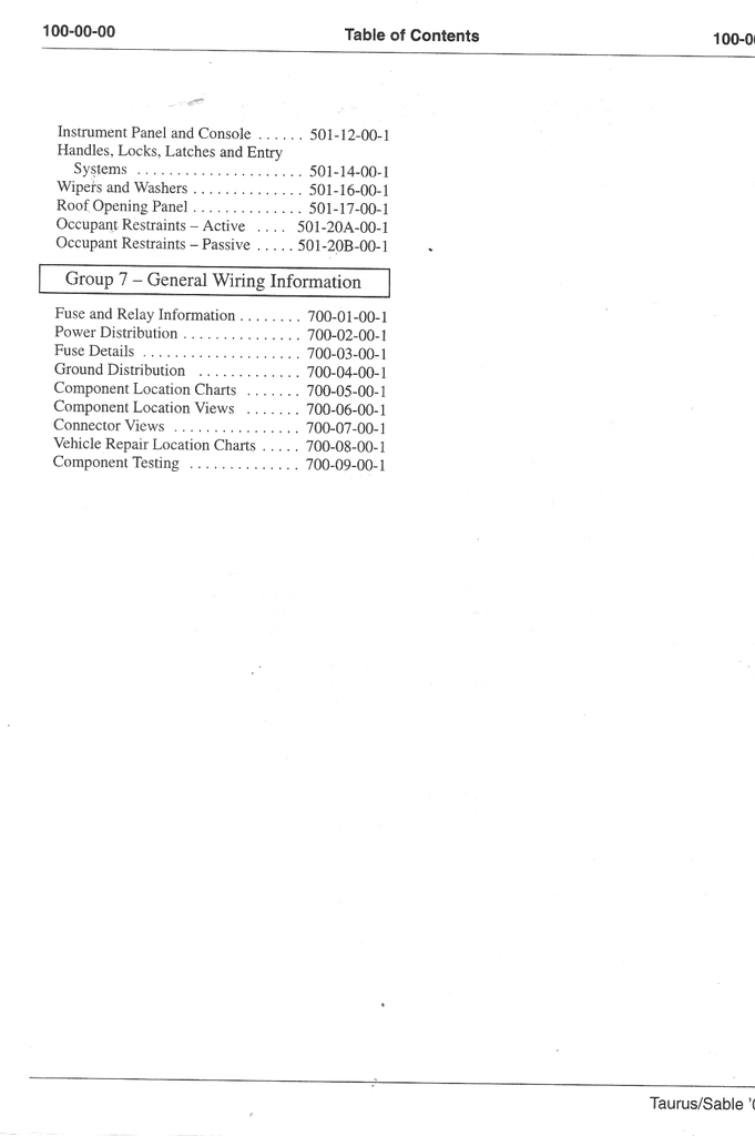 2001 Ford Taurus, Mercury Sble Factory Electrical Wiring Diagrams Manual