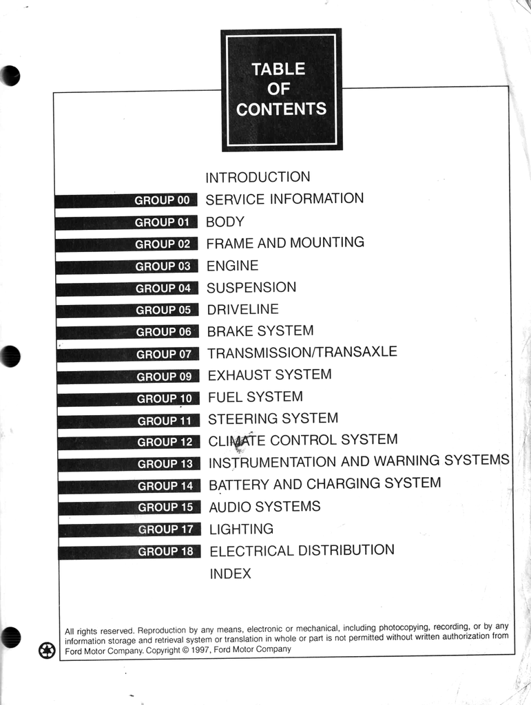 1998 Ford Taurus, Mercury Sable Factory Workshop Repair Service Manual
