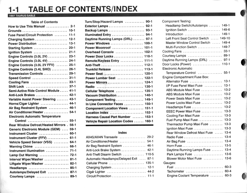 1997 Ford Taurus, Mercury Sable Factory Electrical Vacuum & Troubleshooting Wiring Diagrams Manual EVTM
