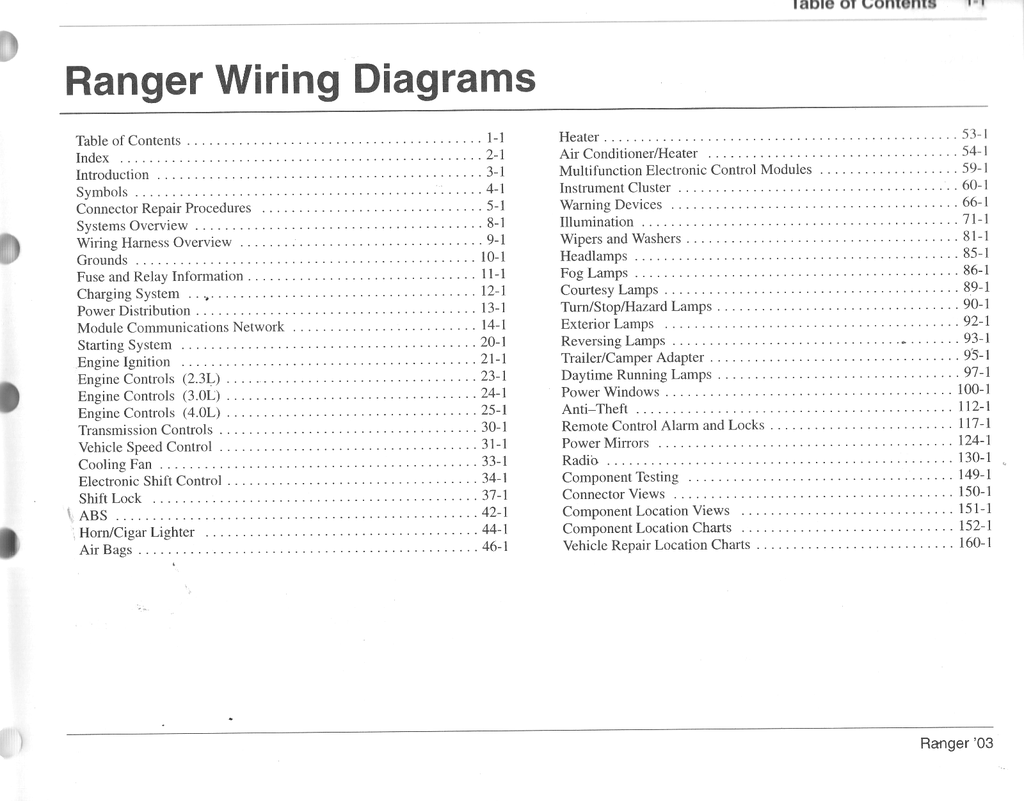2003 Ford Ranger Pickup Factory Electrical Wiring Diagrams Manual