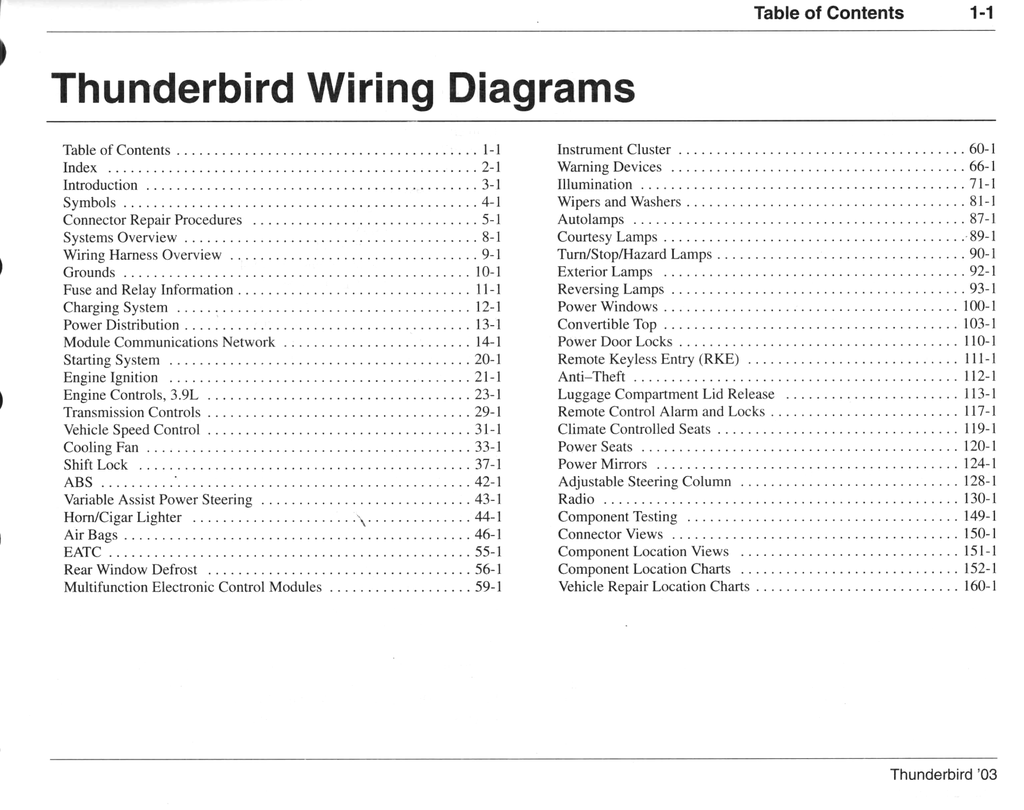 2003 Ford Thunderbird (T-Bird) Factory Electrical Wiring Diagrams Manual