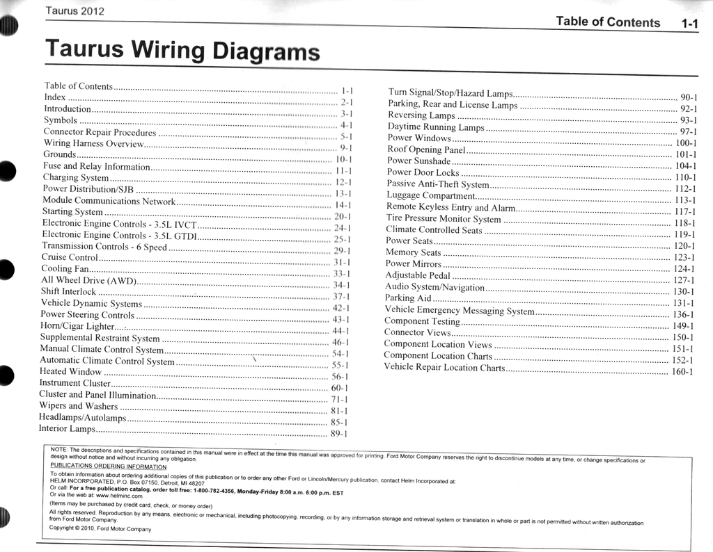 2012 Ford Taurus Factory Electrical Wiring Diagrams Manual