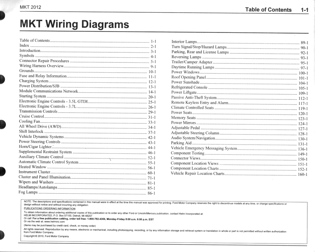 2012 Ford Lincoln MKT Factory Electrical Wiring Diagrams Manual