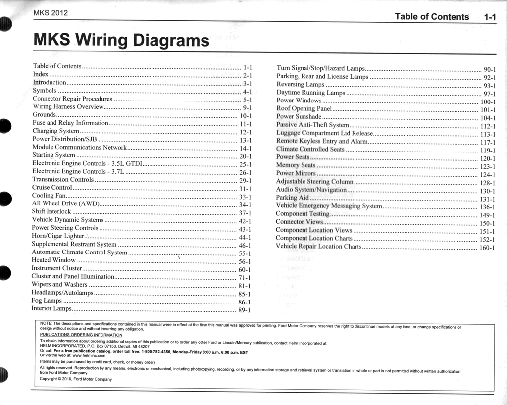 2012 Ford Lincoln MKS Factory Electrical Wiring Diagrams Manual