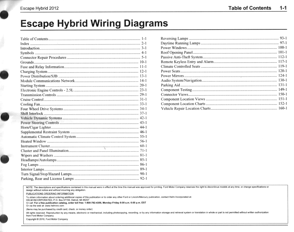 2012 Ford Escape Hybrid Factory Electrical Wiring Diagrams Manual