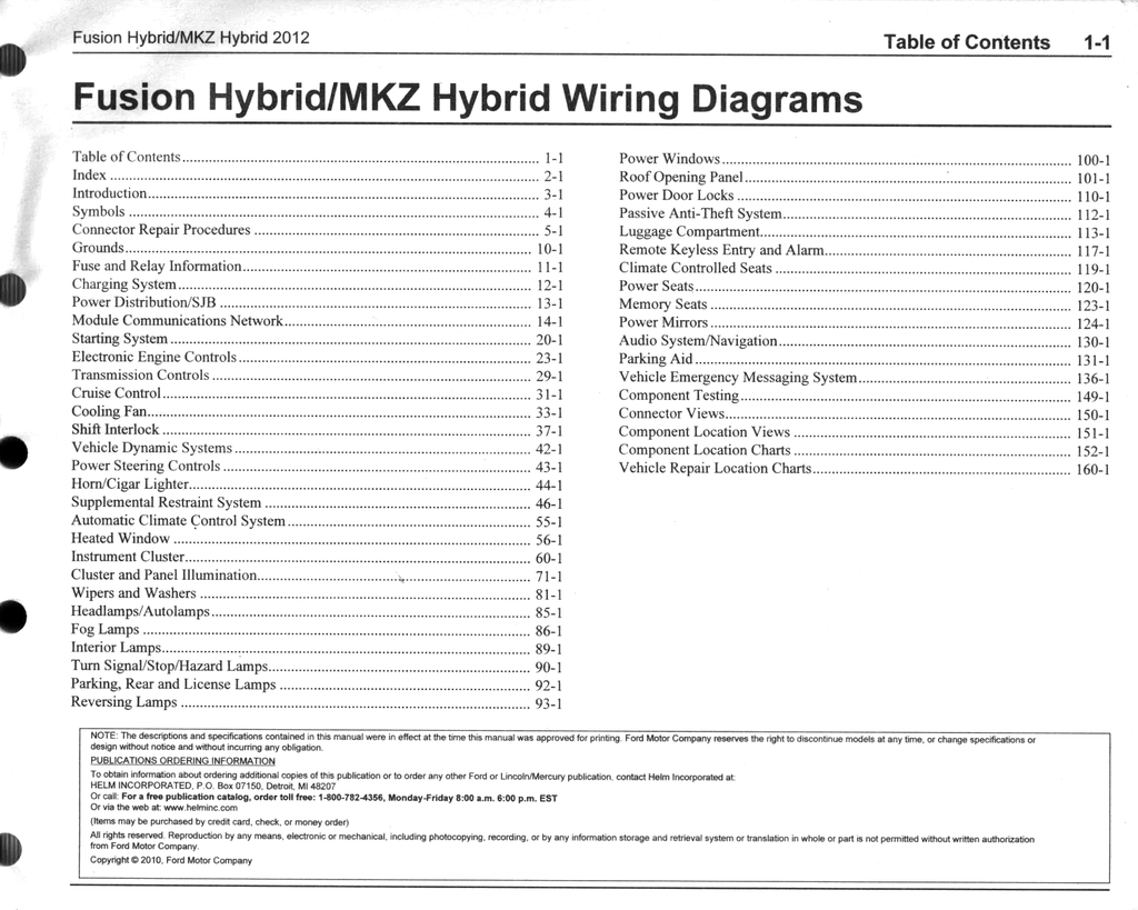 2012 Ford Fusion Hybrid, Lincoln MKZ Hybrid Factory Electrical Wiring Diagrams Manual