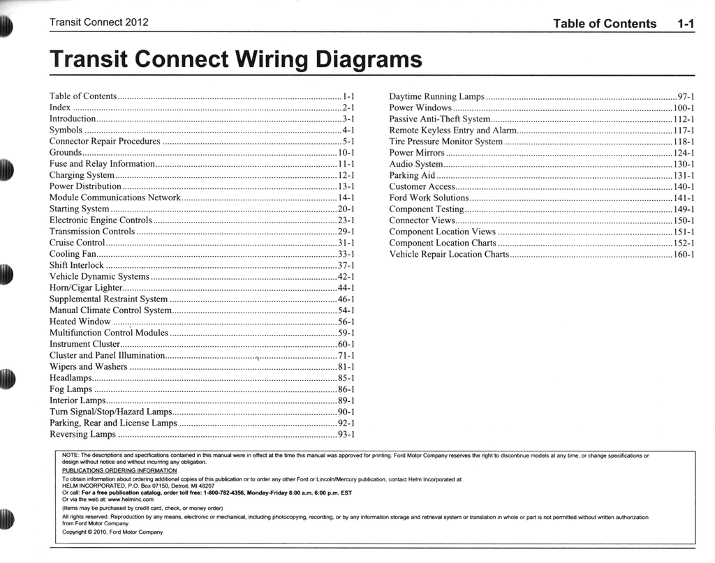 2012 Ford Transit Connect Factory Electrical Wiring Diagrams Manual