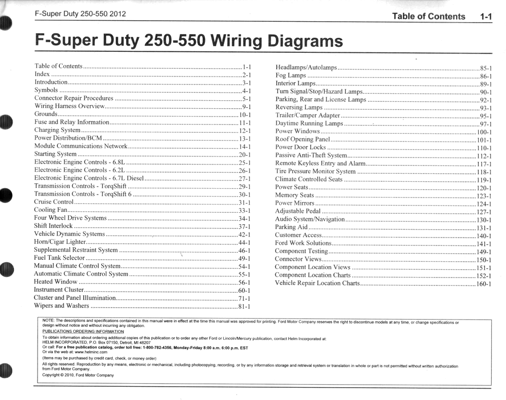 2012 Ford F-250, F-350, F-450, F-550 Super Duty Factory Electrical Wiring Diagrams Manual