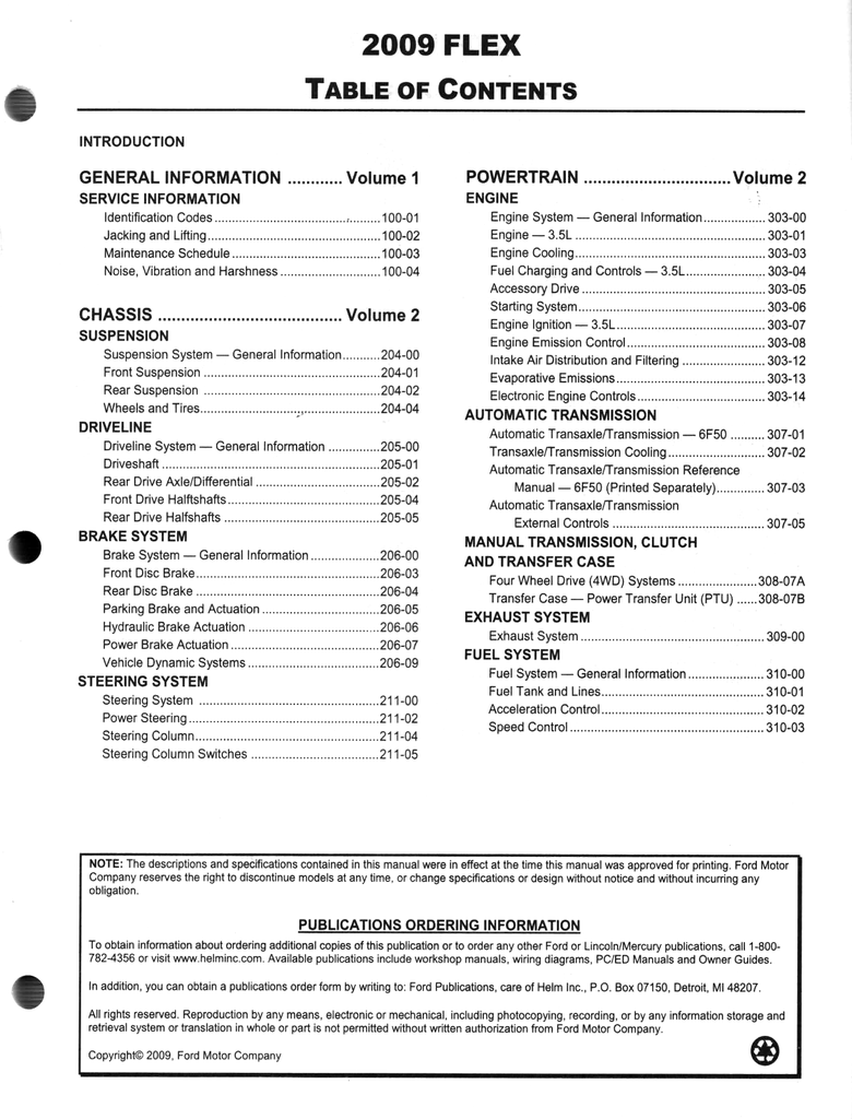 2009 Ford Flex Factory Workshop Service Manual Set
