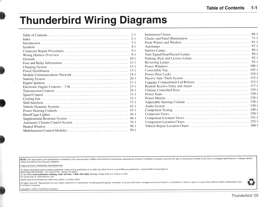 2005 Ford Thunderbird (T-Bird) Factory Electrical Wiring Diagrams Manual