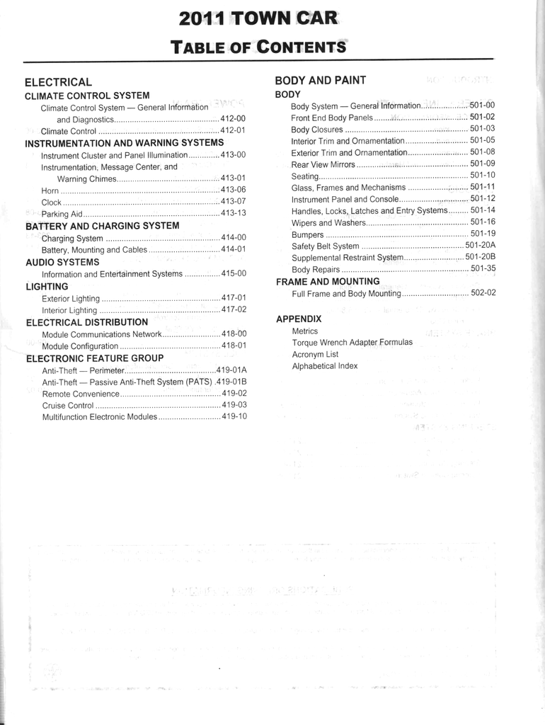 2011 Ford Lincoln Town Car Factory Workshop Service Manual