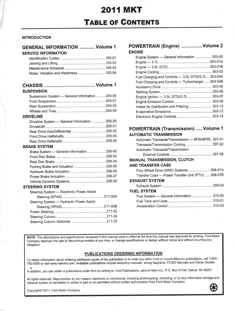 2011 Ford Lincoln MKT Factory Workshop Service Manual Set