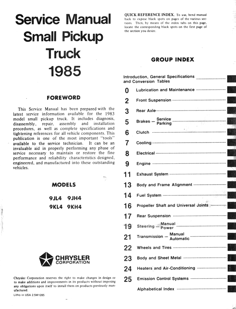 1985 Dodge RAM 50 Pickup Truck Factory Shop Repair Service Manual