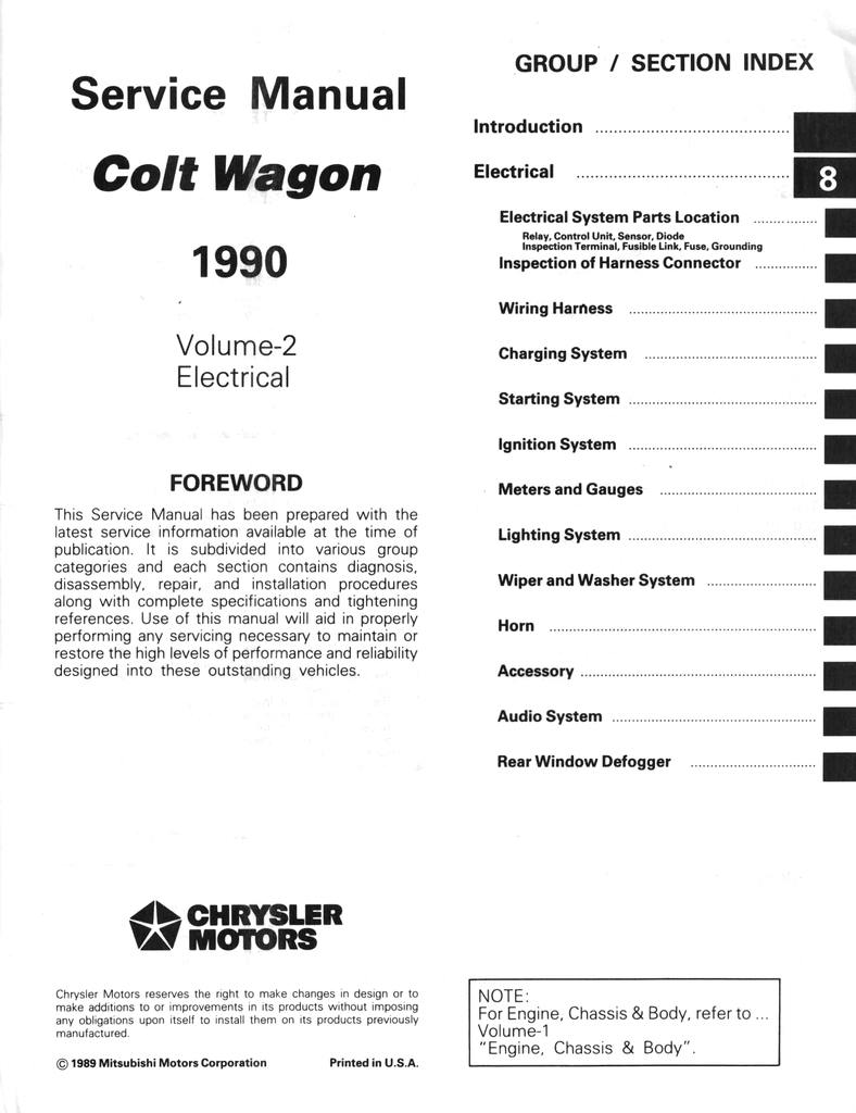 1990 Dodge/Plymouth Colt Wagon Factory Shop Repair Service & Electrical Manuals Set