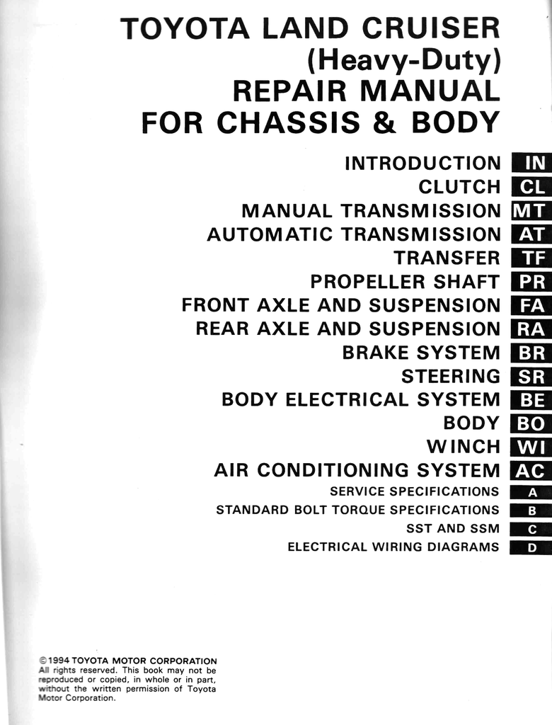 1984 Toyota Land Cruiser FJ BJ HJ Chassis & Body Factory Shop Service Repair Manual