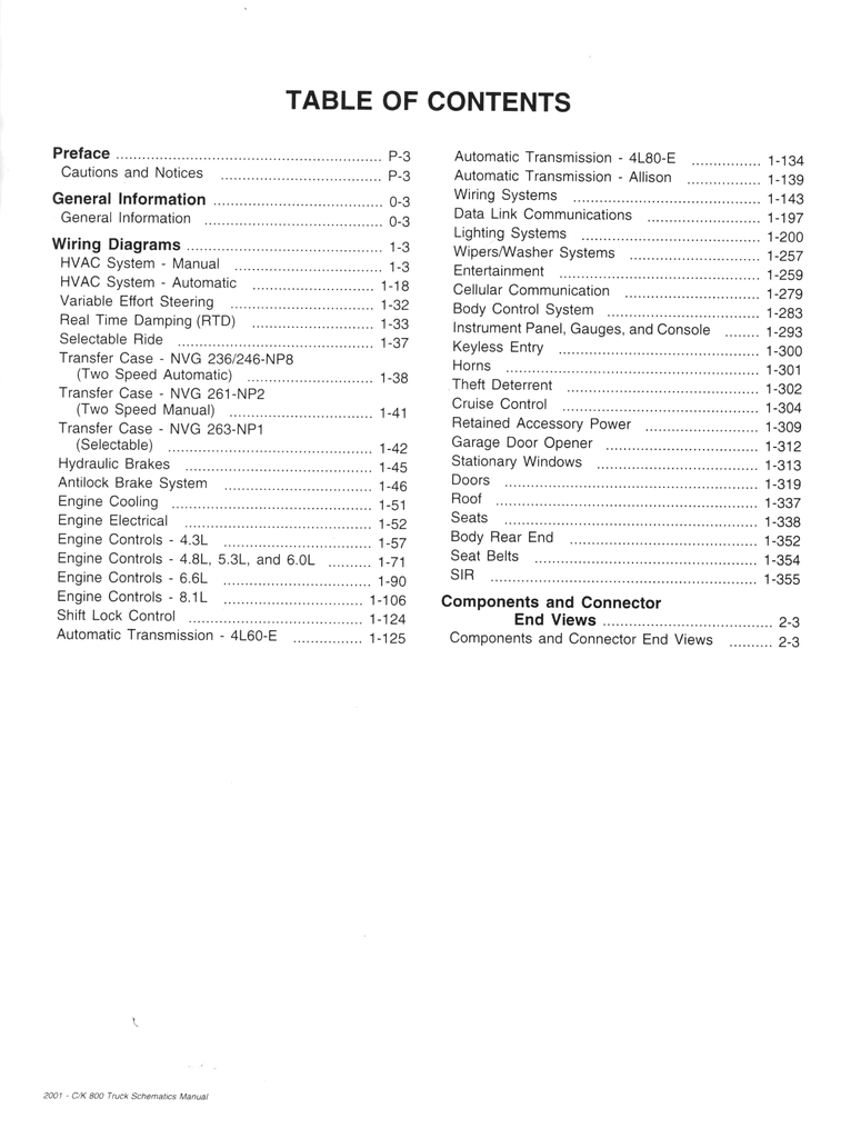 2001 Chevrolet C/K Silverado, Tahoe, Suburban and GMC Sierra, Yukon, Denali Factory Wiring Diagrams Manual
