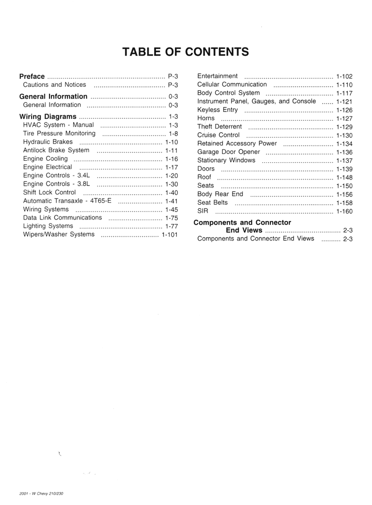 2001 Chevrolet Impala, Monte Carlo (W Platform) Factory Wiring Diagrams Manual