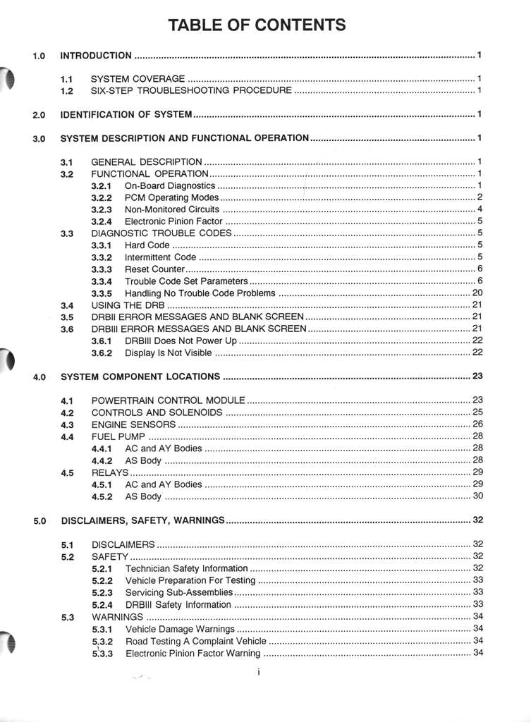 1993 1994 1995 Chrysler/Dodge/Plymouth 3.3L/3.8L Electronic Fuel Injection (SFI) Powertrain Diagnostic Procedures Factory Service Manual