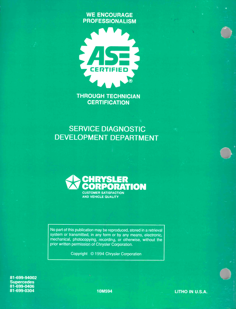 1993 1994 1995 Chrysler/Dodge/Plymouth 3.3L/3.8L Electronic Fuel Injection (SFI) Powertrain Diagnostic Procedures Factory Service Manual
