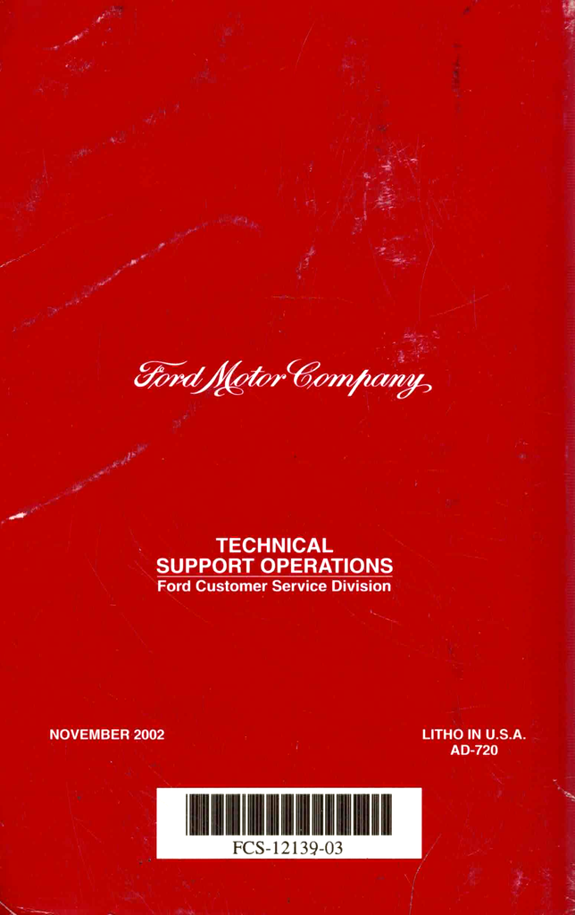 2003 Ford Car Factory Specifications Book--Town Car, Crown Victoria/Grand Marquis, Focus, Taurus/Sable, Mustang, Thunderbird, Escort, LS