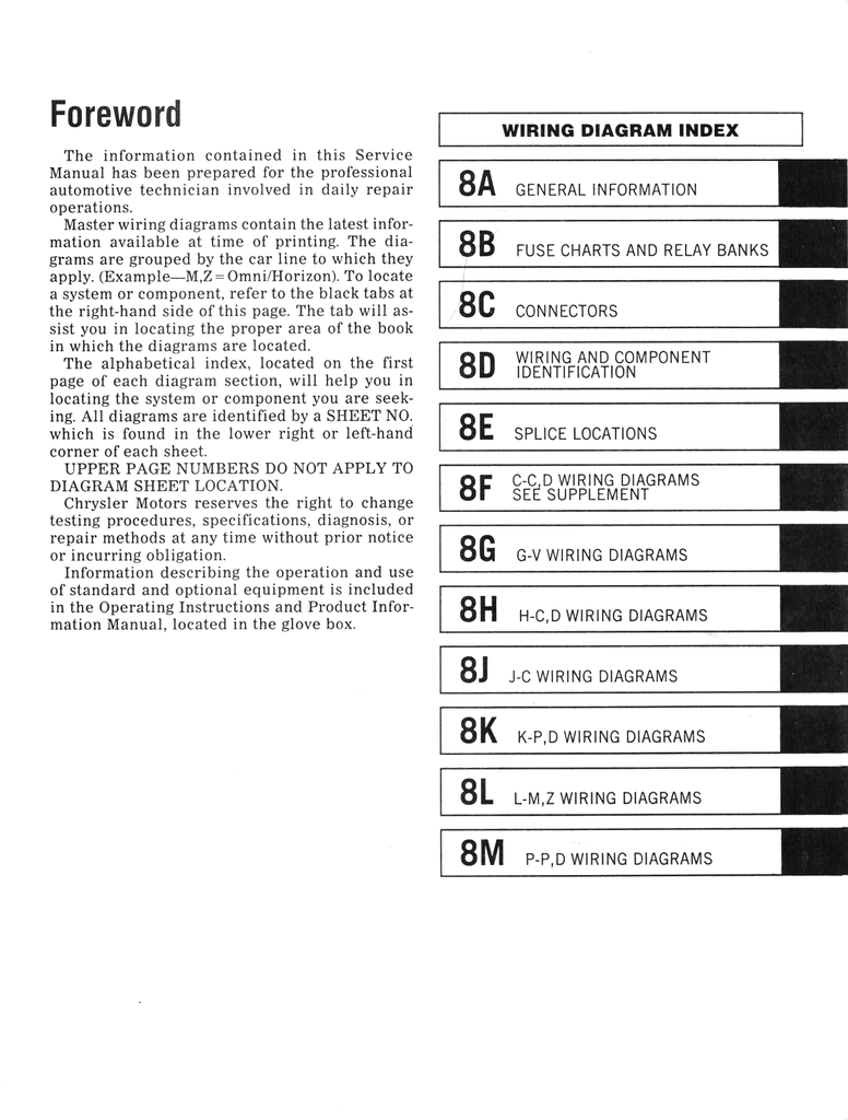 1989 Chrysler/Dodge/Plymouth FWD Service Manual Set--Omni/Horizon, Aries/Reliant, Shadow/Sundance, Daytona, LeBaron/Lancer, Dynasty/New Yorker