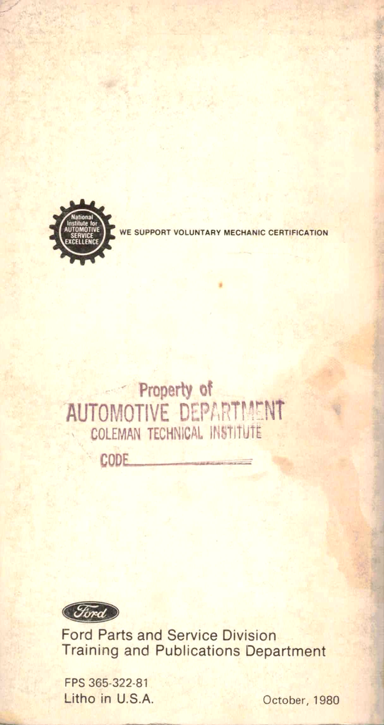 1981 Ford Light Truck Factory Service Specifications Book--F-100 to F-350 Pickup, Bronco, Econoline Van