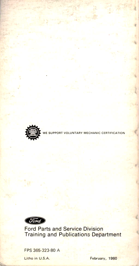1980 Ford Car Service Specifications Book--Pinto/Bobcat, Mustang/Capri, Continental, Granada/Monarch/Versailles, Mark VI, Fairmont/Zephyr, Full-Size Ford/Mercury, Thunderbird/Cougar XR-7