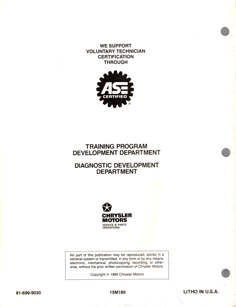 1989 Dodge/Plymouth Colt Wagon/Colt Vista 1.8L/2.0L MMC Powertrain Diagnostic Procedures Factory Service Manual 