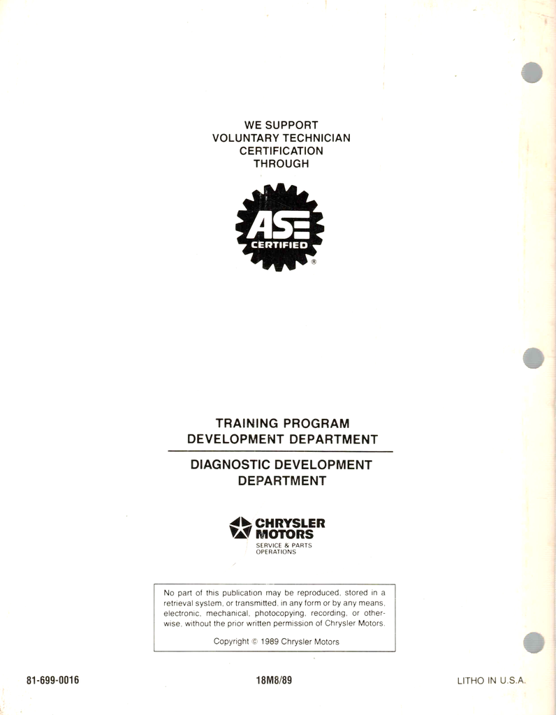 1990 Chrysler/Dodge/Plymouth 2.2L/2.5L E.F.I. Powertrain Diagnostic Procedures Factory Service Manual