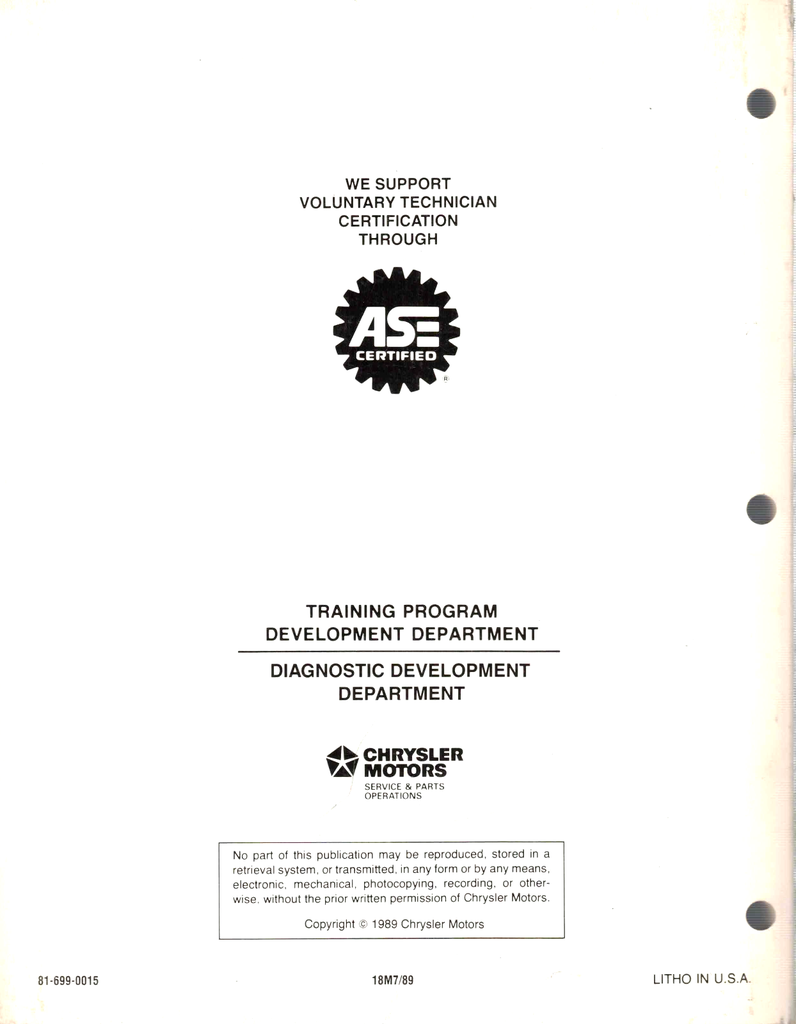 1990 Chrysler/Dodge/Plymouth 3.3L E.F.I. Powertrain Diagnostic Procedures Factory Service Manual